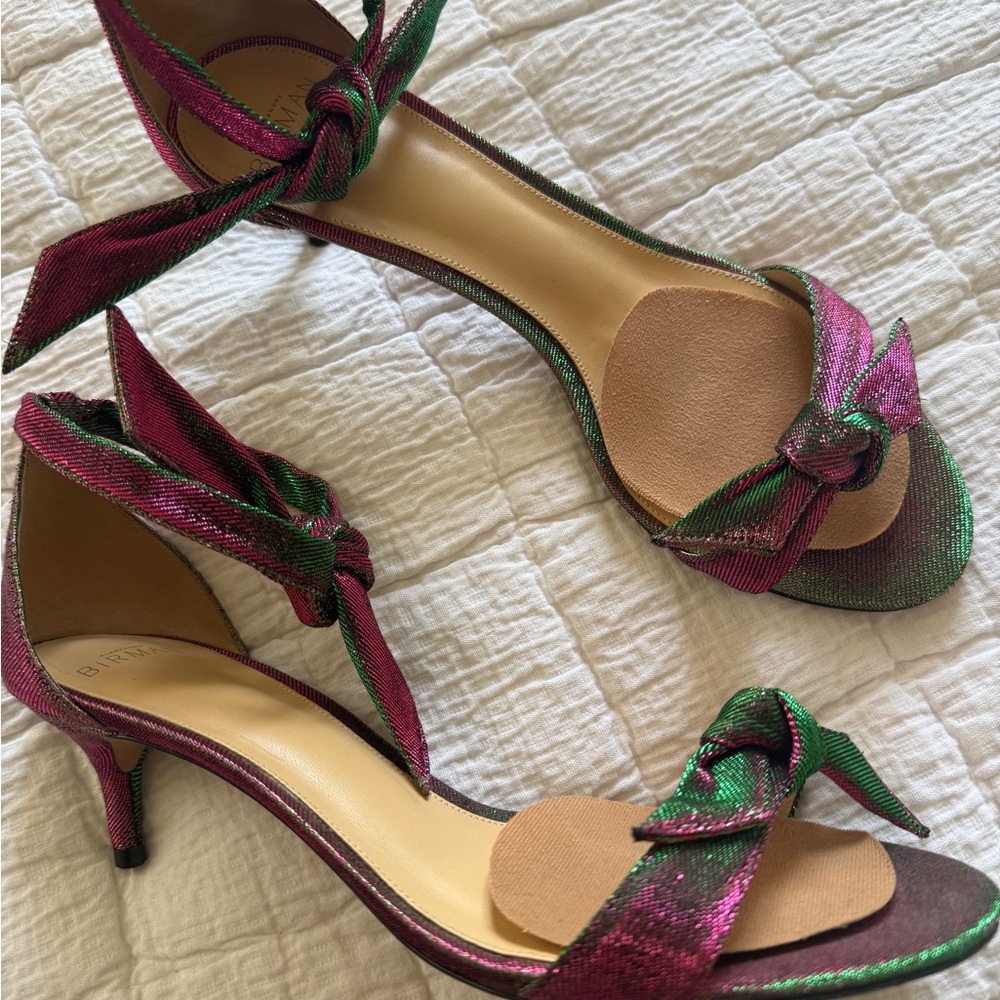 Alexandre Birman Pink and Green Iredescent Ankle Tie Heels